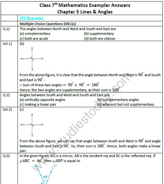 NCERT Exemplar Solutions Class 7 Maths Lines and Angles